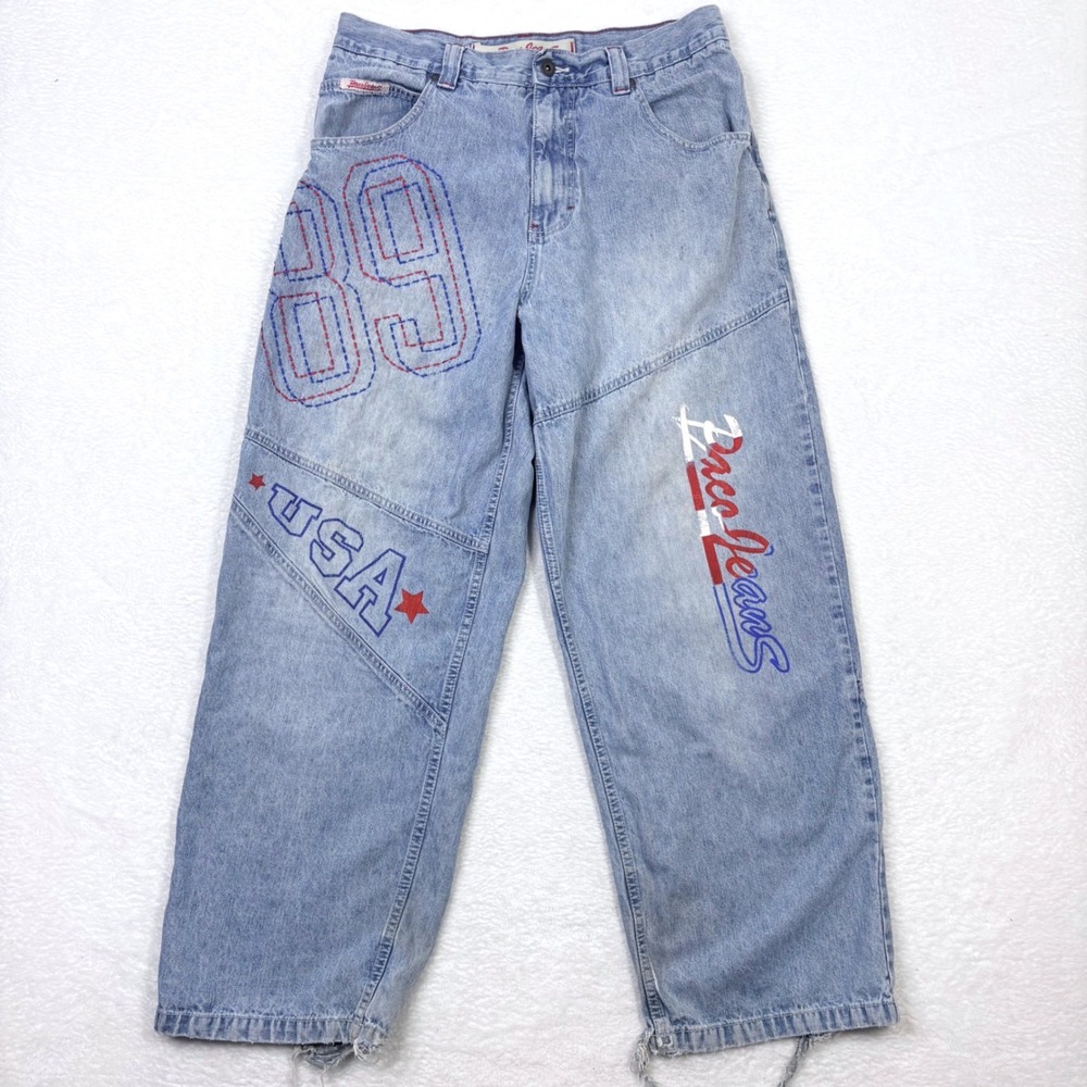 Vintage Paco Jeans 89 USA Baggy Wide Leg Denim Light Wash Mens 34x30 Y2K 90s